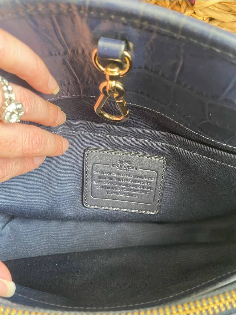 COACH Margot Carryall Purse Midnight Blue Croc-Embossed Leather Designer